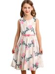 BONNY BILLY Girls Sleeveless Vintage Floral Summer Swing Party Dress with Bow Belt 5-6 Years Pink Flower