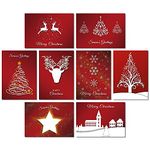 Charity Christmas Card Pack of 24. Each Christmas Card multipack has 8 different Festive Red designs. Ecofriendly and UK made. Verse Inside. 172 x 122mm card size.