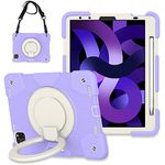 SCSVPN for iPad Air 5th/4th Generation Case 10.9'', Protective Kids Case for iPad Pro 11 Inch 2022 2021 2020 2018(4th/3rd/2nd/1st gen) with Pencil Holder-Rotation Stand/Handle-Shoulder Strap, Purple