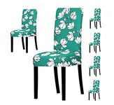 House of Quirk Polyester Elastic Stretch Removable Washable Floral Short Dining Chair Seat Cover Protector Slipcover (6, Bottle Green Flower)