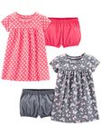 Simple Joys by Carter's Baby Girls' Short-Sleeve and Sleeveless Dress Sets, Pack of 2 Casual, Grey Butterflies/Pink Floral, 6-9 Months