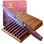 Piklohas Steak Knives Set Of 8 With Drawer Organizer, 4.5 Inch Non Serrated Steak Knife Set, Forged German Steel Full Tang Handle Straight Edge Dinner Knives, Razor-Sharp Meat Knife With Gift Box, Red