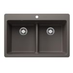 Blanco 403640 Liven SILGRANIT 33" 50/50 Double Bowl Dual Mount Kitchen Sink with Low Divide, Volcano Gray