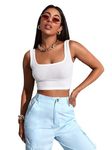 Sugathari Women's & Girls' Solid Ribbed Boat Neck Sleeveless Crop Tops for Women (Top 36 White S)