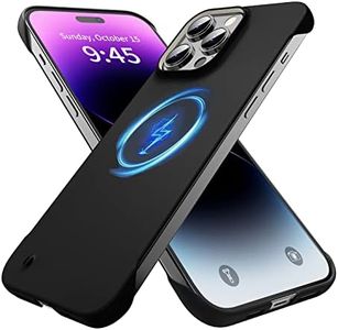 GRECAZO Magnetic Slim Case for iPhone 14 Pro Mobile Phone Case 6.1 Inch (2022) Ultralight Thin Frameless Matte Hard MagSafe Cover with Pull Ring Shockproof Non-Slip Rope - Black