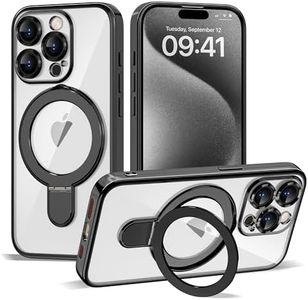 ETPESOK Compatible with iPhone 15 Pro Max Case with Invisible Magnetic Ring Stand [Compatible with Mag-Safe] [Full Camera Lens Protector] Plating Clear Phone Case for iPhone 15 Pro Max 6.7", Black