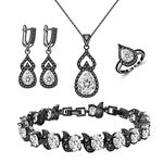 LMXXVJ Women Wedding Bridal Bridesmaid Jewelry Set, Created Diamond Gems White Cubic Zirconia Necklace Adjustable Ring Earrings Bracelet Set,Sparkling Birthstone Birthday Anniversary Valentine's Day Prom Mystic Jewelry Gifts，Black-Tone