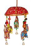 Super India Multi Stringed Vibrant Cotton Stuffed Elephants in Assorted Awning Canopy with Beads and Brass Bell