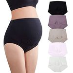 Mama Cotton Women's Over The Bump Maternity Panties High Waist Full Coverage Pregnancy Underwear (Color-MulticolorB 5 Pack, Size-M)