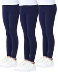 Charmi Girls' Cotton Leggings Long Pants School Solid Color Pack of 3 Navy Blue 8-9 Years (Manufacturer Size 140)