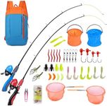 Urban Deco Kids Fishing Pole Kit 2 Pack, Portable Telescopic Kids Fishing Rod with Tackle Box, 2 Fishing Net and 2 Bucket for Beginners, Boys,Girls,Youth