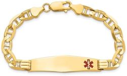 Jewelry Affairs 14K Yellow Gold Medical Alert Red Enamel Mariner Link ID Bracelet, 8 inches