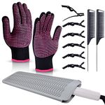 Heat Gloves for Hair Styling,Morgles 2Pcs Professional Heat Resistant Gloves Resistant Silicone Mat Pouch 6pcs Hair Clips and 2pcs Styling Comb for for Curling Iron Wands Flat Iron