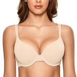 DOBREVA Women's Push Up Bra Underwire Padded T Shirt Bras Full Coverage Plunge Bras Beige 40DD