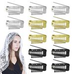 Luwrevc Chunni Clips with Safety Pins, 12Pcs Teeth Strong Dupatta Clips with Safety Pin, Easy to Use with Dupatta, Hijab & Tikka Setting (12 Pack)