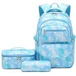 Leaper Water-Resistant Star Print School Backpack Lunch Bag Purse Pencil Case Set Blue