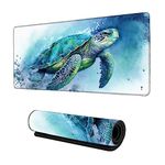 Desk Mat for Desktop,Extended Gaming Turtle Watercolour Mouse Pad,Non-Slip Rubber Base Mousepad with Stitched Edges for Office Home Desk Decor,31.5X15.7 Inch