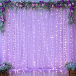 Lavender Sheer Tulle Backdrop Curtains with Lights String for Party Wedding Wrinkle Free Curtain Backdrops Drapes for Baby Shower Birthday Party Photo Back Drop Background Home Decorations 10ft x 8ft