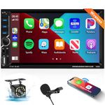 Podofo Upgrade Wireless Double Din Carplay Car Radio with Android Auto Bluetooth 5.1, 7 inch HD Touchscreen Car Stereo with Airplay Mirror Link, FM Radio,USB,Type-C for Fast Charging,Backup Camera