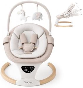 TimChic Baby Swings for Infants, Portable Infant Swing with 5-Speeds, 3-Adjustable Height, 3 Timer & 12 Preset Melodies, Mutil-Function Electric Swing for Baby, Indoor & Outdoor Use (Beige)