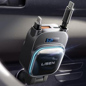 LISEN Retractable Car Charger [2025 Updated] 96W Fast Charging 4 in 1 Retractable Phone Charger for Car, Retractable Car Charger Fast Phone, Retractable Car Charger USB C for iPhone 16 15 14 Black