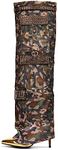 Cape Robbin Thigh High Cowboy Boots for Women - Over The Knee Boots Wide Calf - Glitter Sparkly Cowgirl, Bedazzled Bling Rhinestone Party Wear High Heel (Bunno) - Camouflage Size 6.5