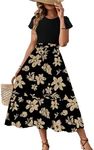 Dokotoo Summer Dresses for Women 2025 Maxi Dress Ruffle Dress with Sleeves Casual Long Dresses Floral Print Long Flowy Dresses A-Line Dress with Pockets