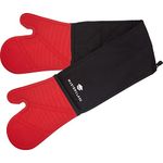 MasterClass Oven Gloves, Heat Resistant, Silicone and Cotton, Double Sided, Black/Red