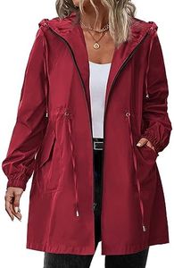 IN'VOLAND Women's Rain Jacket Plus Size Long Raincoat Lightweight Hooded Windbreaker Waterproof Jackets with Pockets, Wine Red, 24 Plus