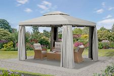 GSD Roma Gazebo Marquee Canopy In Grey - Aluminium, Heavy Duty 3 x 3m or 3 x 4m Garden Tent, Waterproof Curtains/Canopy (3m x 3m)