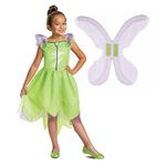 Disney Official Classic Tinkerbell Costume Kids includes Tinkerbell Wings, Tinkerbell Fancy Dress Up Outfit, Green Fairy Costume for Girls, Costumes for Girls S