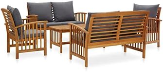 vidaXL Solid Acacia Wood Garden Lounge Set with Cushions 5 Piece Wooden Outdoor Patio Bench Chair Table Seating Seat Sitting Furniture Setting