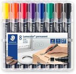 STAEDTLER Chisel Tip Permanent Markers 8 Pack, Assorted Colours, 350 WP8, Smudge-Proof And Waterproof On Most Surfaces, DRY SAFE Ink, Stand Up STAEDTLER Wallet Converts To Convenient Desk Stand