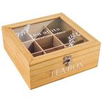 DearCal Wooden Tea Storage Box-Tea Box Tea Bag Organizer with 9 compartments -Tea Bag Holder Tea Chest Container for Tea Bags,Sugar, Coffee Pods (Wooden)