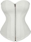 HNGHOU Corsets for Women Faux Leather Corset Top Steampunk Corsets Zipper Bustier Pirate Costume, White, Small