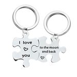 AmDxD Car Keyring, Stainless Steel Puzzle Key Ring with Engraving I Love You to The Moon and Back, Silver, 2.4 x 3.4 cm