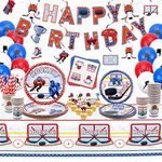 Hockey Party Supplies - Ice Hockey Birthday Party Set Including Plates, Cups, Napkins, Tablecloth, Hanging Swirl, Balloons, Banner for Kid's Hockey Fans Birthday Gameday - Serve 20