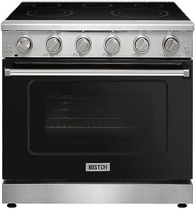 KOSTCH 36 inch Professional Electric Range with 5 Heating Elements Cooktop, 6.0 Cu. Ft. Convection Oven Capacity, Smooth Glass Top, in Stainless Steel, KOS-36RE06H (Black)