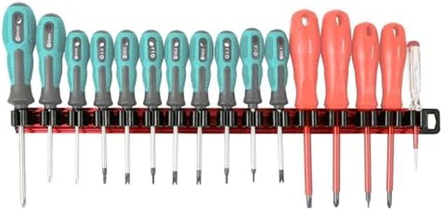 Reniteco Magnetic Screwdriver Organizer Holder Red Aluminum Rail With Keyhole Slot 16 Clips