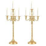 Tall 5 Arm Gold Candelabra Centerpiece for Table, 24.8'' Metal Candelabra Candle Holder, 2 Pcs Retro Candelabra Table Centerpieces for Party, Events, Home, Wedding Decor