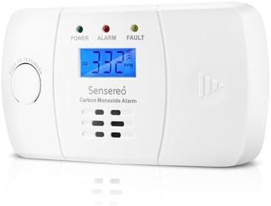 Sensereo Carbon Monoxide Detector Powered by Figaro Sensor, 10-Year Life Carbon Monoxide Alarm for Home Safety, Replaceable AA Batteries Included, CO Detector with LED/LCD Display, BS-EN50291 marked