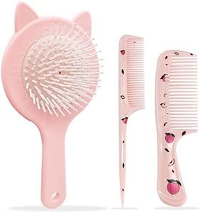 Spazzola Capelli Districante Bambina, Spazzola per Capelli Bambina e Set di Pettini Spazzola Carina Portatile per Capelli Rosa Spazzola Bambini per Ragazze Capelli Bagnati e Asciutti 3 Pezzi (Rosa)