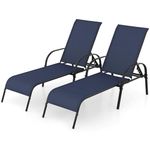 Giantex 2 Pack Patio Lounge Chair, Outdoor Chaise Lounge with 5 Adjustable Backrest, Sturdy Steel Frame, Sunbathing Recliner, Beach Chair, Tanning Chair for Outside, Yard, Balcony, Pool Chairs, Navy