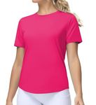 THE GYM PEOPLE Women's Workout Short Sleeve Breathable T-Shirts Athletic Yoga Tee Tops Bright Pink