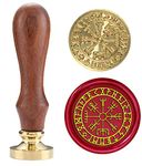 Pentagramtree Vegvisir Viking Compass Rune Spell Sealing Wax Stamps Copper Seals with Wooden Hilt, Which Means Reverse The Bad Luck