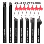 Lathe Turning Tool Set, 10mm Shank 7 Pieces Carbide Turning Tool, Metal Lathe Tools Holder for Turning Grooving Threading, Carbide Inserts Turning Insert, Woodturning Power Lathe Accessories