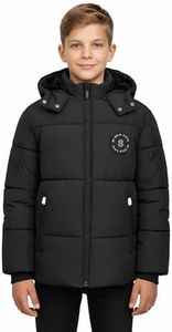 SOLOCOTE Boys Winter Coat Fleece Lining Hooded Heavyweight Water-Resistant Windproof Parka for Kids Black 8Y
