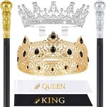 Zhanmai 6 Pcs Prom King and Queen Crowns Set for Men Women Halloween Costume Vintage Walking Cane Sashes for Graduation Homecoming Wedding Birthday Party Favor (Elegant Style)