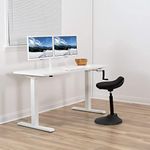 JIN OFFICE Manual Height Adjustable Desk with Hand Crank |Premium Standing Desk|White Frame with White Tabletop |Height Adjustable Table with 80 Kg Weight Capacity (1500 X 750 mm Top)