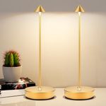 YIKUI 2 Pack Cordless Table Lamp, 6000mAh Rechargeable LED Battery Powered Lamp,3 Color Stepless Dimming Touch Control Lamp,IP54 Indoor/Outdoor (2 Gold)